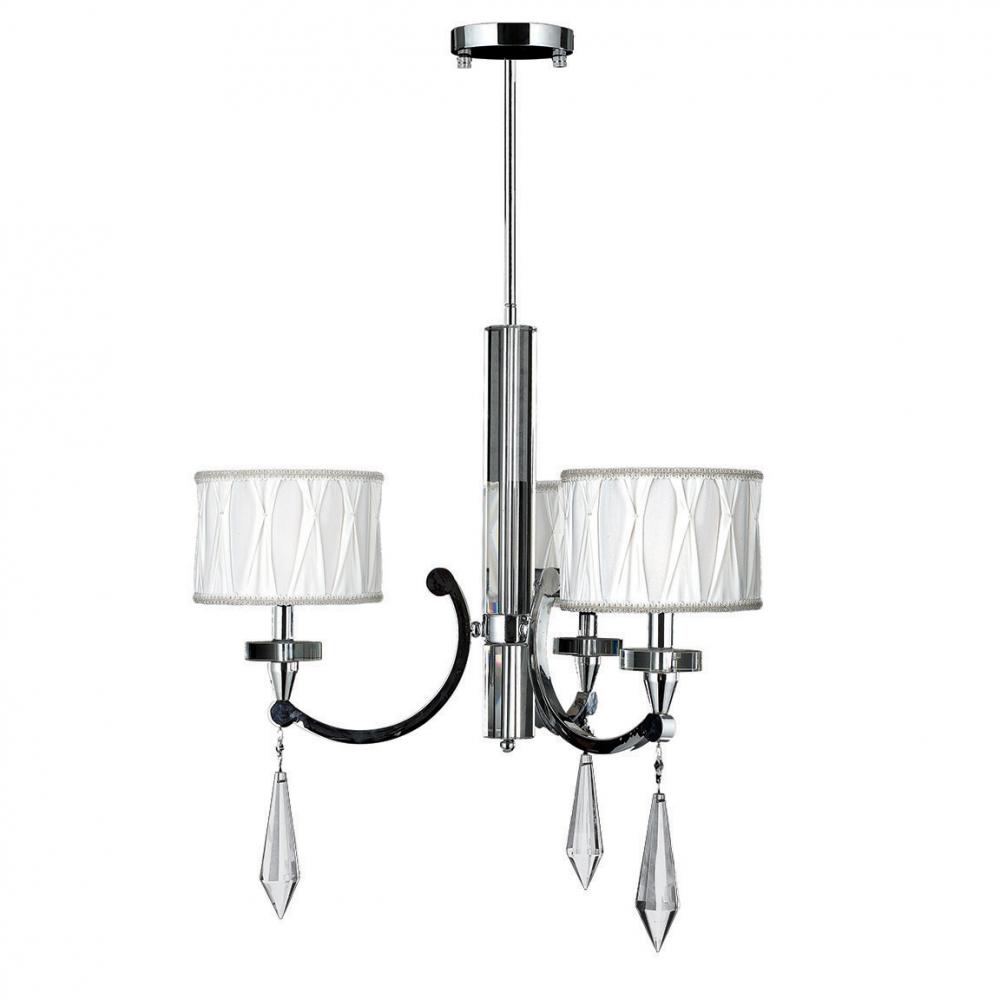 Cutlass Collection 3 Light Arm Chrome Finish And Clear Crystal Cutlass Collection 3 Light Arm Chrome Finish And Clear Crystal Chandelier With White Fabric Drum Sha