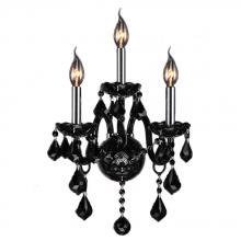 Worldwide Lighting Corp W23103C13-BL - Provence 3-Light Chrome Finish and Black Crystal Candle Wall Sconce Light 13 in. W x 18 in. H Medium